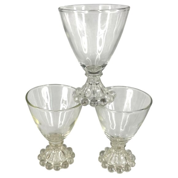 3 Vintage Anchor Hocking Boopie Clear Glasses Goblets Juice Cordial Bubble Base - Picture 1 of 8